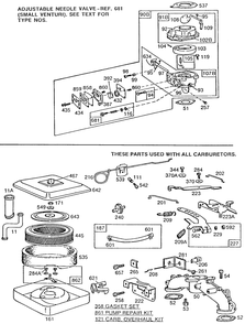 Carburetor Assemblies, A/C Diagram and Parts List for 422437-0021-XX  Briggs and Stratton Engine